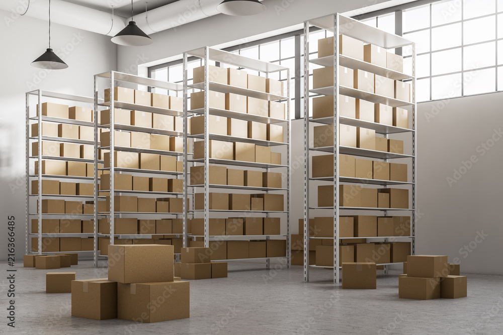 Corner of a white wall warehouse, shipping Corner of a white wall warehouse, shipping