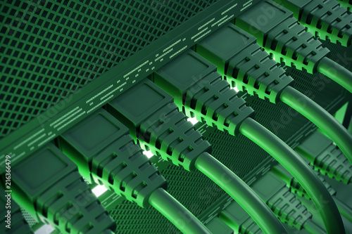 Fotografía Green connection lan wires communication concept