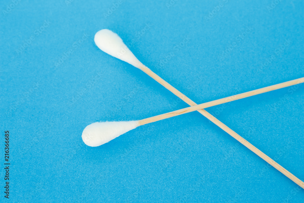 cotton bud, swab clean healthcare on blue background cotton bud, swab clean healthcare on blue background
