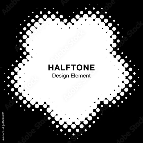 Halftone Dots Circle Frame Abstract Logo Design Element for medical treatment, cosmetic. Flower icon using halftone circle texture. Halftone emblem. Vector illustration.