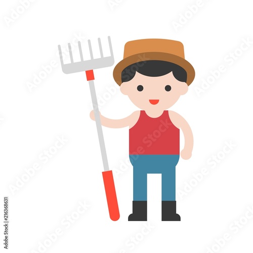 farmer and rake, cute character professional set, flat design