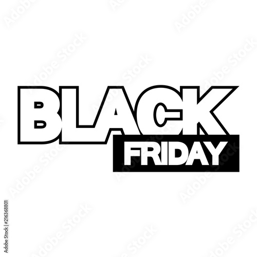 Icono plano BLACK lineal y FRIDAY en rectángulo negro en fondo blanco