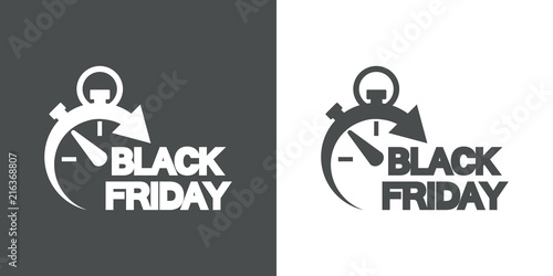 Icono plano cronometro con BLACK FRIDAY en gris y blanco