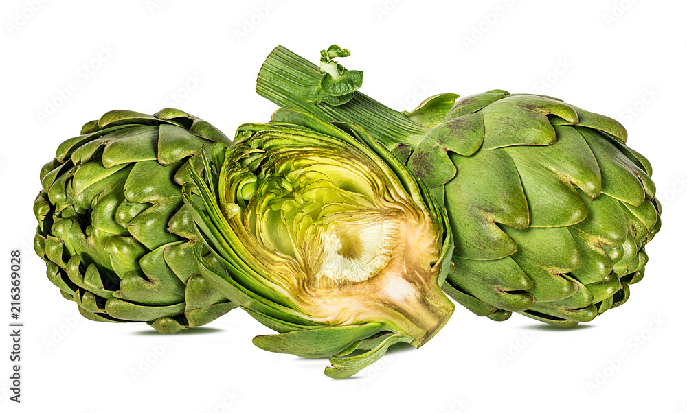 Fototapeta premium Fresh artichoke isolated on white background with clipping path