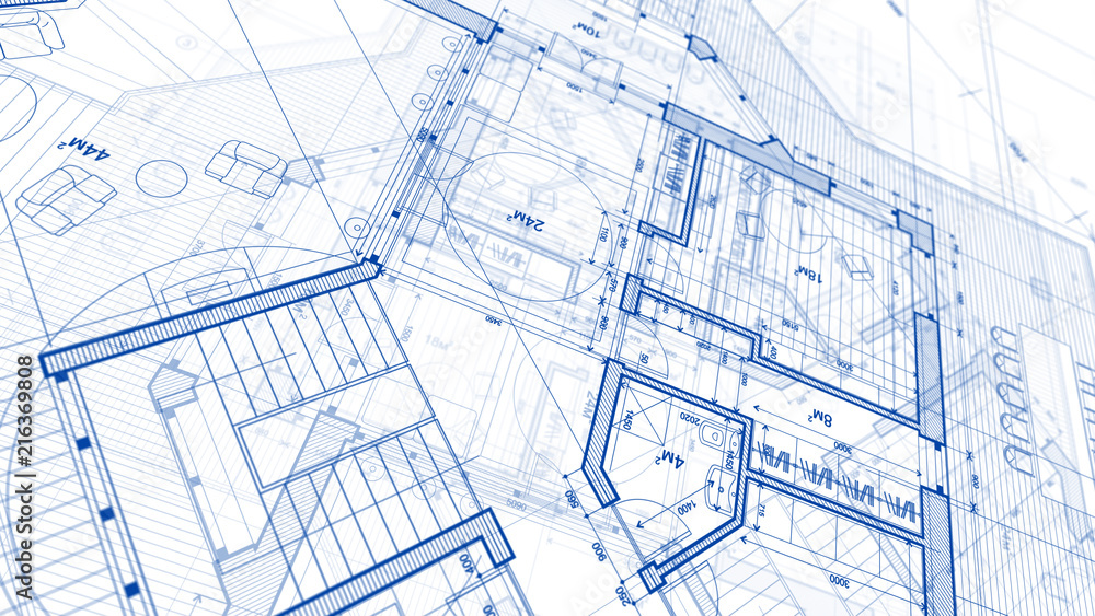 Architecture design: blueprint plan - illustration of a plan modern residential building / technology, industry, business concept illustration: real estate, building, construction, architecture Architecture design: blueprint plan - illustration of a plan modern residential building / technology, industry, business concept illustration: real estate, building, construction, architecture
