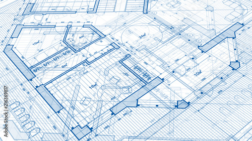 Architecture design: blueprint plan - illustration of a plan modern residential building / technology, industry, business concept illustration: real estate, building, construction, architecture