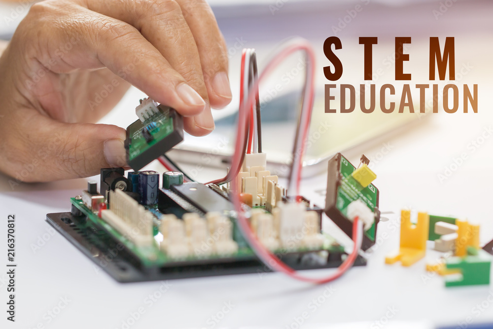 STEM Education for Learning, Electronic board for be program by robotics electronics in laboratory in school. Concept of Mathematics, engineering, science, technology for innovation in classroom STEM Education for Learning, Electronic board for be program by robotics electronics in laboratory in school. Concept of Mathematics, engineering, science, technology for innovation in classroom