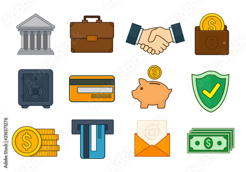 Banking, Finance, Payments and Money Elements. Vector Line Art Icon set. Simple vector illustration. EPS10.
