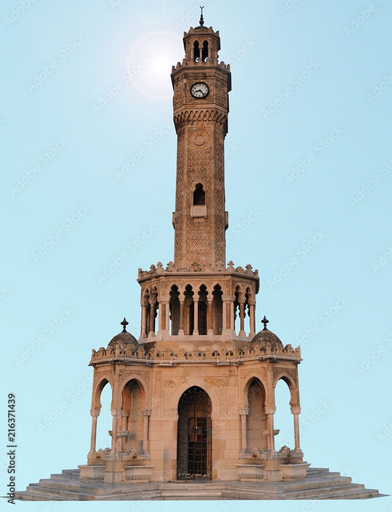 Obraz premium izmir clock tower isolated with blue background