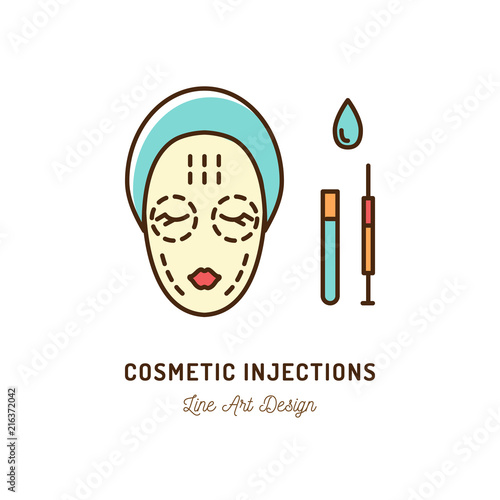 Cosmetic Injections, Beauty injections. Thin line art colorful design, Vector outline illustration