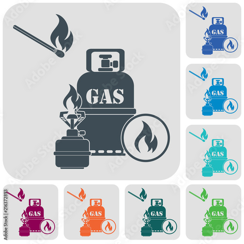 Camping stove with gas bottle icon vector