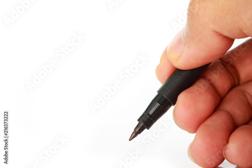 pen hand writing on white background