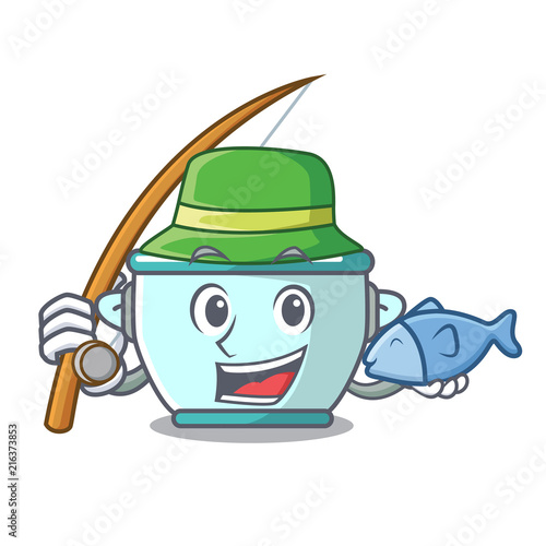 Fishing steel pot mascot cartoon