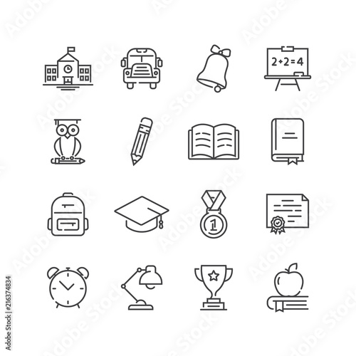 Set of school icons, line style.