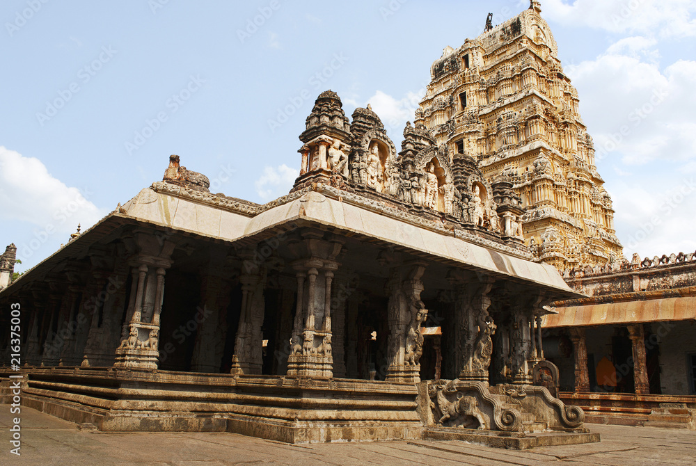 The Ranga Mandapa and the Kangiri Gopura, Virupaksha Temple, Hampi, karnataka. Sacred Center.