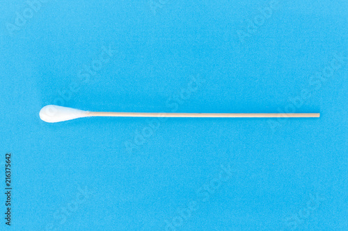Photography cotton bud, swab clean healthcare top view on blue background