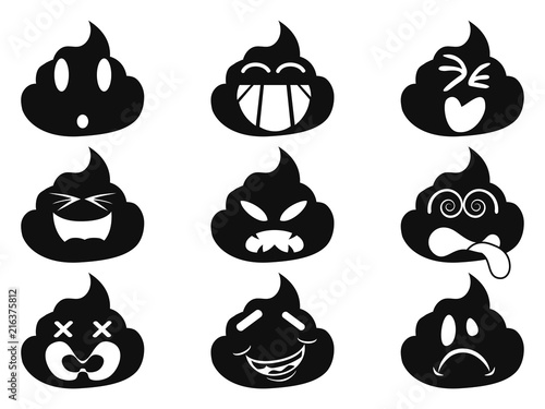 isolated funny smiley shit face icons from white background