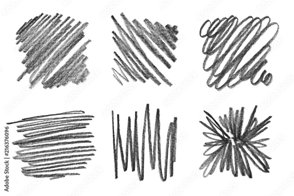 Set of grunge graphite pencil textures, isolated on white background Set of grunge graphite pencil textures, isolated on white background