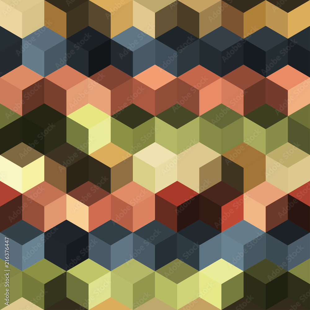 Hexagon grid seamless vector background. Minimal polygons with bauhaus corners geometric graphic design. Trendy colors hexagon cells pattern for web or cover. Honeycomb cube shapes mosaic. Hexagon grid seamless vector background. Minimal polygons with bauhaus corners geometric graphic design. Trendy colors hexagon cells pattern for web or cover. Honeycomb cube shapes mosaic.