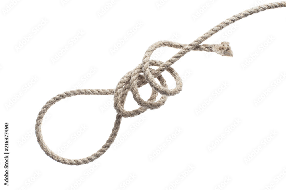 The process of tying a rope knot for a noose, isolated on white background