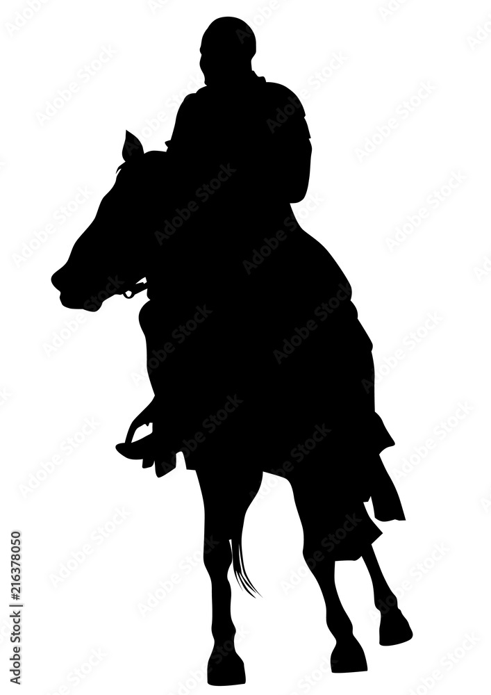 Vintage knight on horseback on a white background