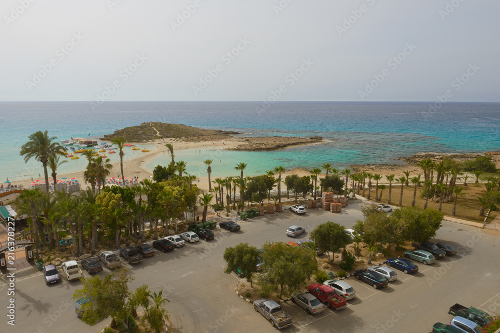 May 3, 2014: Beachl at the hotel Adams Beach Hotel view from above. Ayia Napa. Cyprus