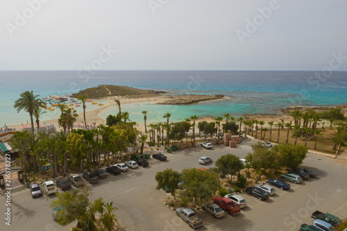 May 3, 2014: Beachl at the hotel Adams Beach Hotel view from above. Ayia Napa. Cyprus photo