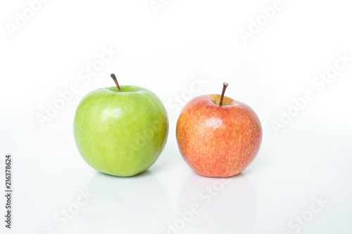 red apple and green apple on white background