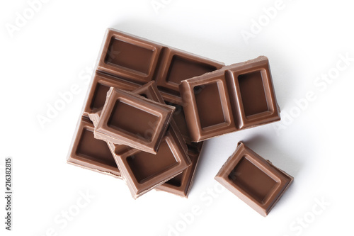 Chocolate pieces, isolated on white background