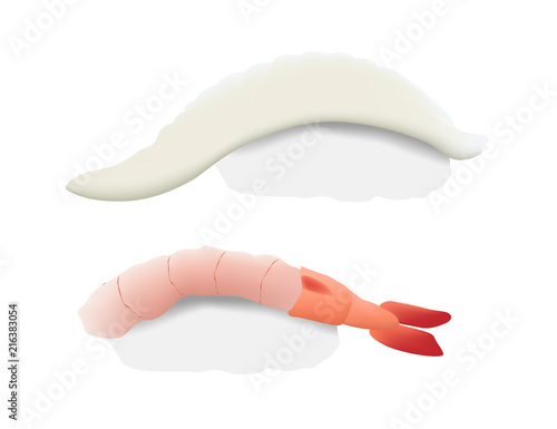 prawn and engawa sushi and sashimi vector