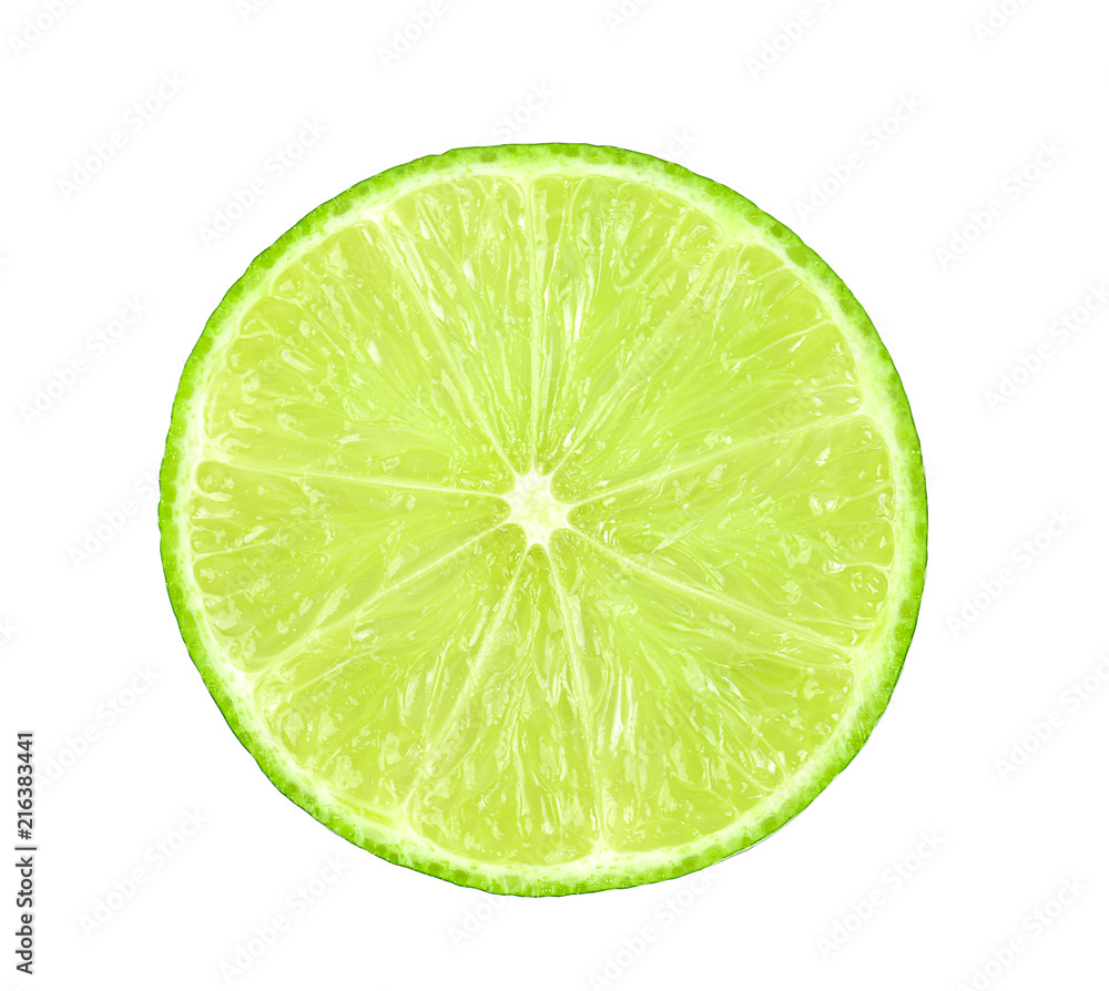 Juicy slice of lime isolated on white, with clipping path Juicy slice of lime isolated on white, with clipping path