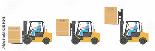 Man driving a forklift. flat style. isolated on white background
