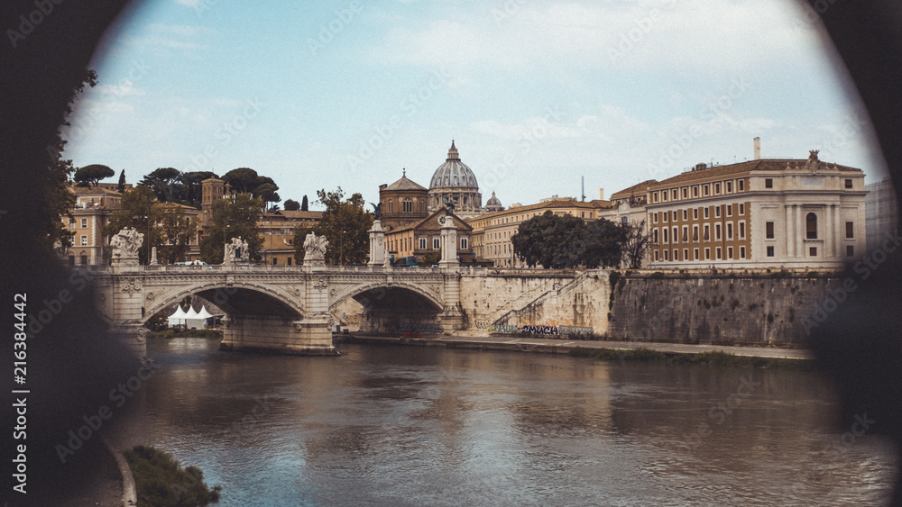 Ancient bridge over the River Tiber, Rome, Italy