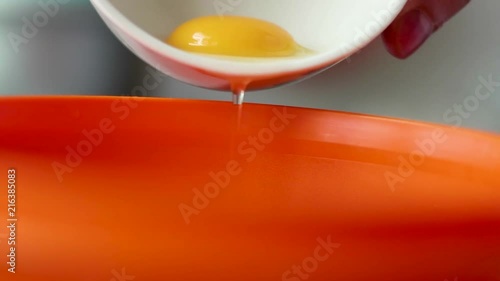 Separating egg white from the yolk for baking and cooking photo