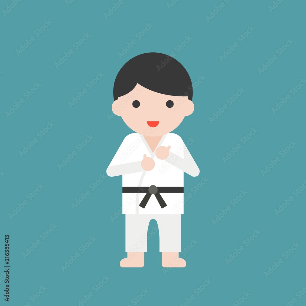 Karate or judo athlete, cute character professional set, flat design Karate or judo athlete, cute character professional set, flat design
