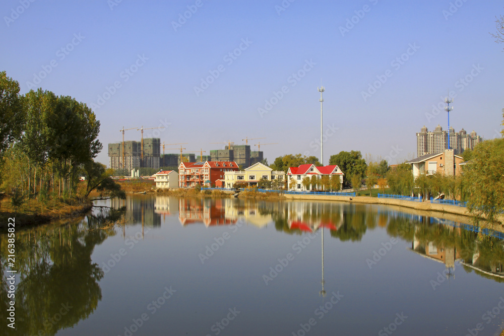 lake and architecture landscape in a park lake and architecture landscape in a park