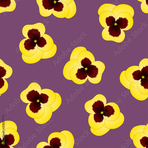Yellow Pansy Flower on Purp...