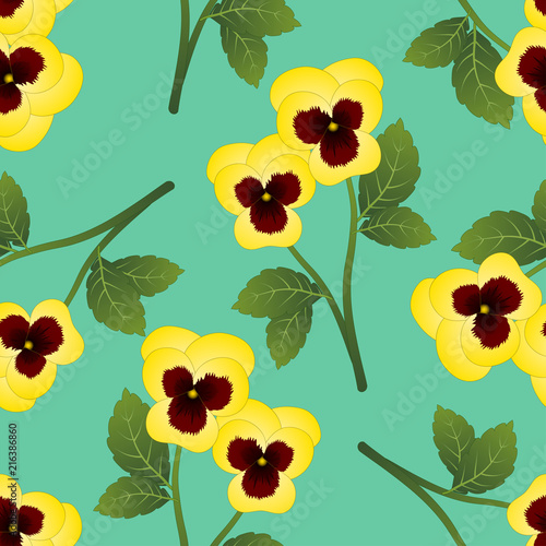 Yellow Pansy Flower on Gree...