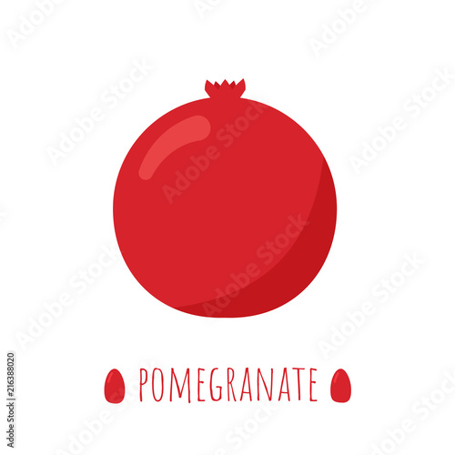 Pomegranate icon flat style. Tropical fruits isolated on white background. Natural organic food concept. Fresh fruits vector illustration.