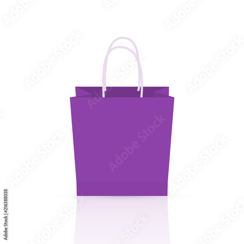 Purple paper shopping bag icon isolated on white background. Flat style vector illustration.