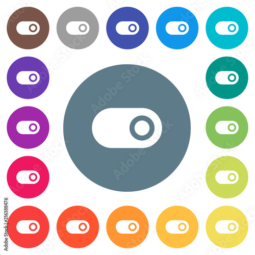 Toggle flat white icons on round color backgrounds