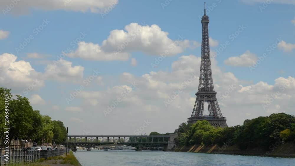 Timelapse of the Eiffel Tower in Paris from the Seine. Timelapse of the Eiffel Tower in Paris from the Seine.
