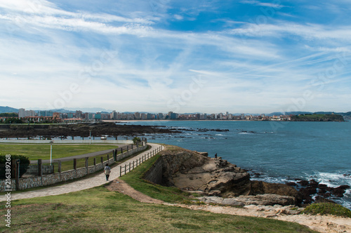 Gijon  Asturias  Spain. Summer of 2017. The sea  and the city in the background.