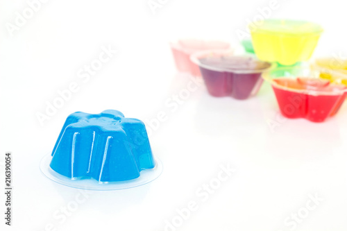 blue gelatin dessert on white background