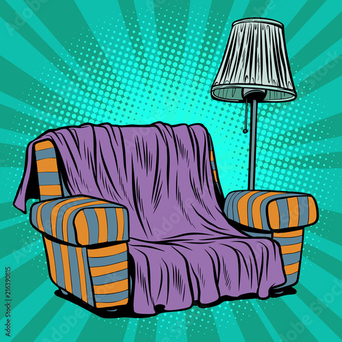 Armchair sofa with floor lamp