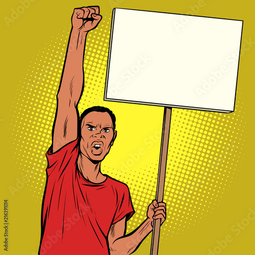 Afrikan man protests with a poster