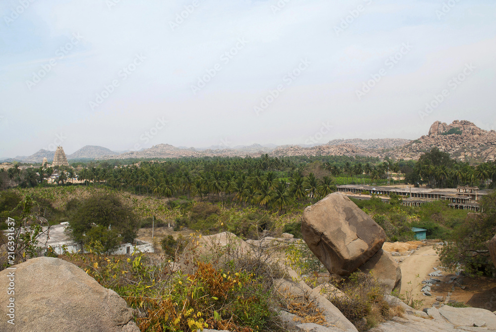 Arieal view of the Virupaksha temple from the west side of Matanga Hill, Hampi, Karnataka. Sacred Center.