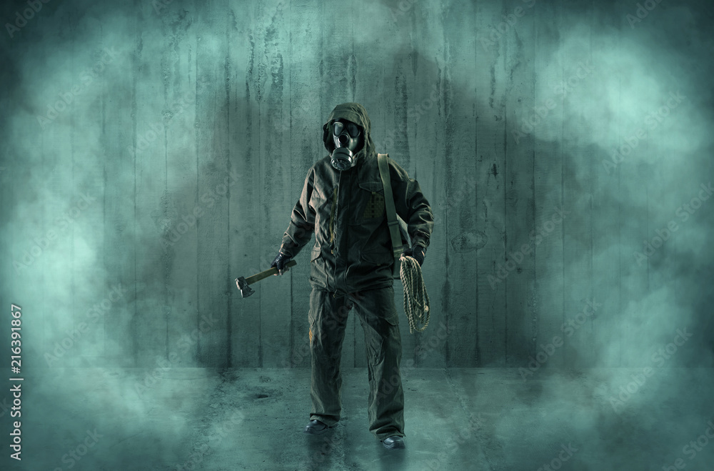 Dreadful dangerous man with wood, shanty wallpaper and fume around
Dreadful dangerous man with wood, shanty wallpaper and fume around