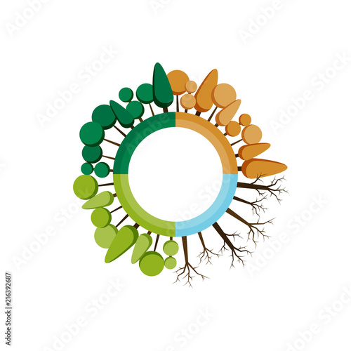 Four seasons icon. Vector illustrations. Tree of spring, summer, autumn and winter. For banners, websites, printing