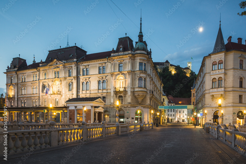Historic buildings in old town in Ljubljana, Slovenia